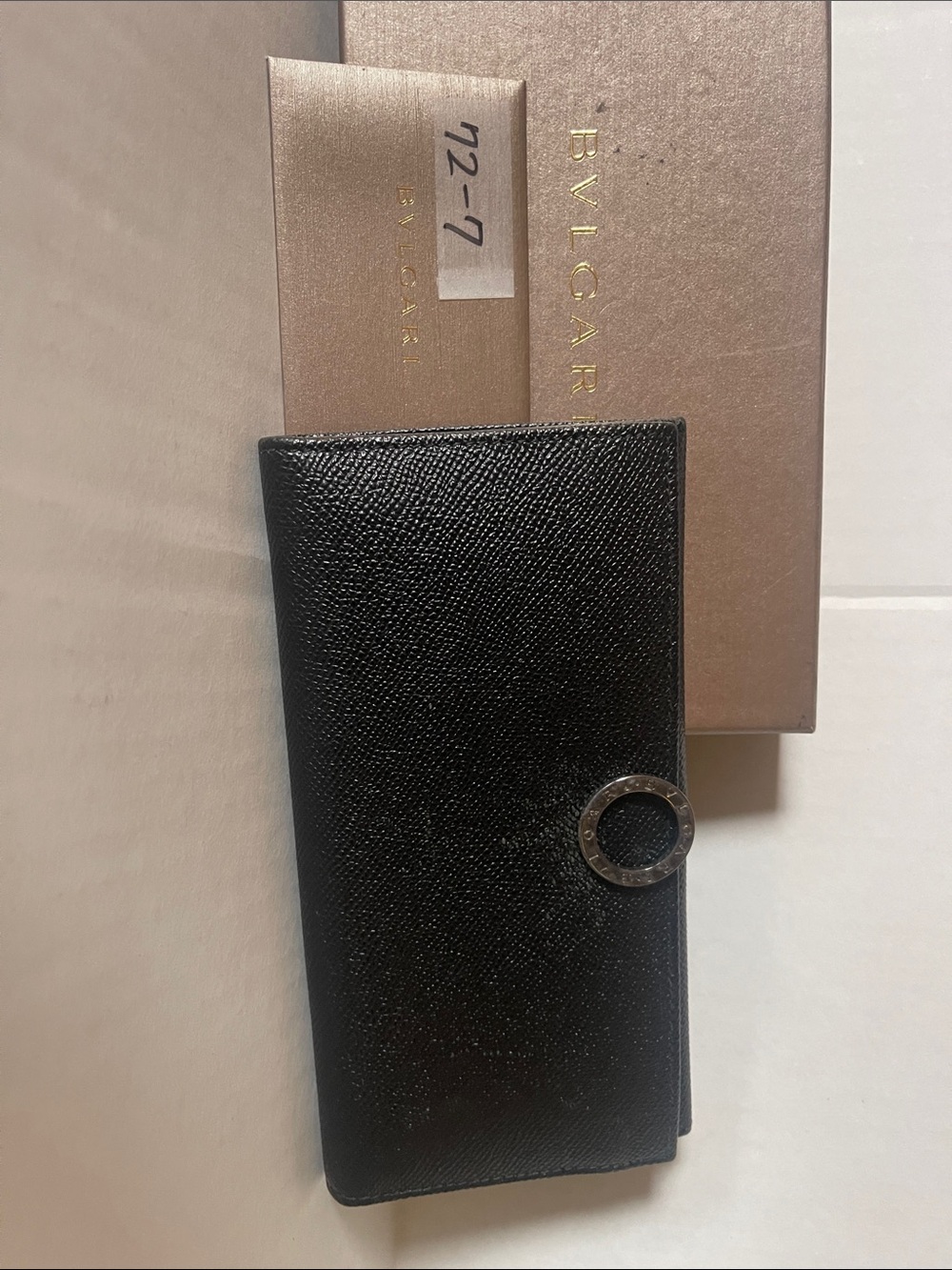 Bulgari Black Leather Long Wallet with Signature Circle Hardware